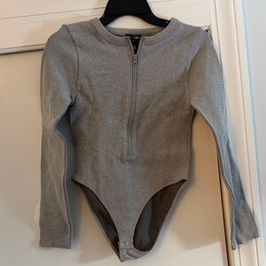 Fashion Nova Gray Long Sleeve Bodysuit